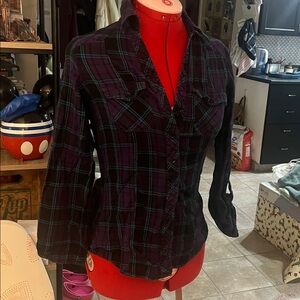 Women's Plaid Button Down Shirt in Purple and Blue